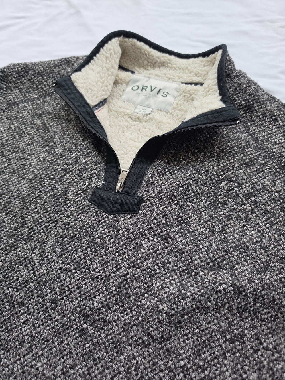Orvis Sherpa Lined Quarter Zip Pullover Mens Large Gray Sweater
